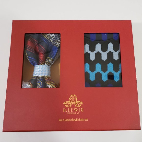 Bow Tie Hanky Socks Box Set by R Lewis RGB001 Blue - Picture 6 of 7